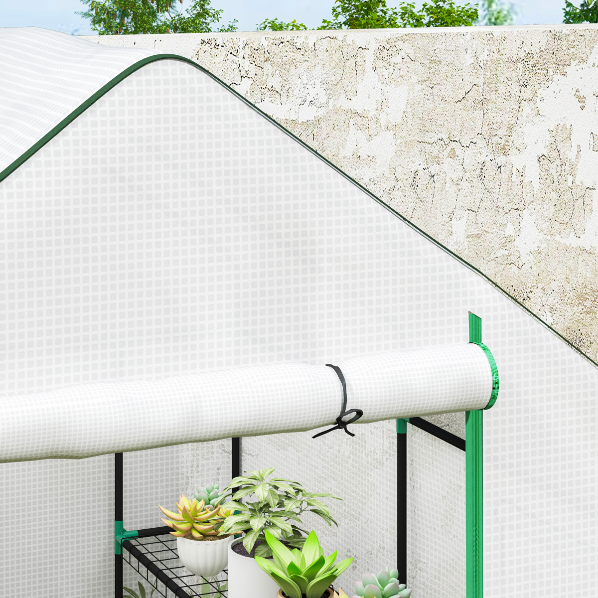 Outsunny Walk-in Greenhouse with 8 Shelves, Outdoor Small Greenhouse, White
