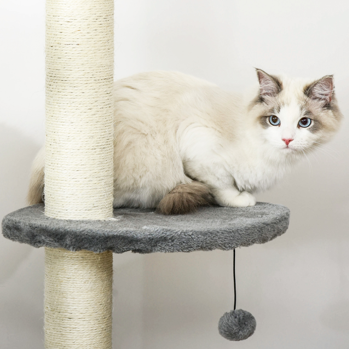 Cat Tree, Multi-Floor Pet Playhouse w/ Solid Scratching Post, Light Grey