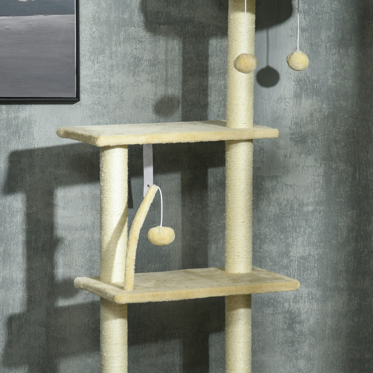 6-Tier Floor to Ceiling Cat Tree with Scratching Post, Bed, Hammock, Beige