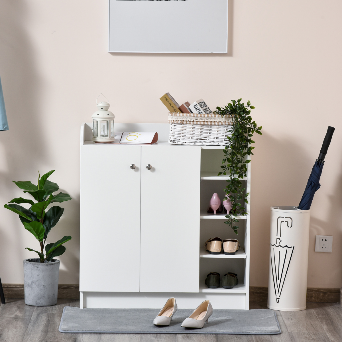 Shoe Storage Cabinet Home 2 Doors w/Adjustable 4 Shelves White