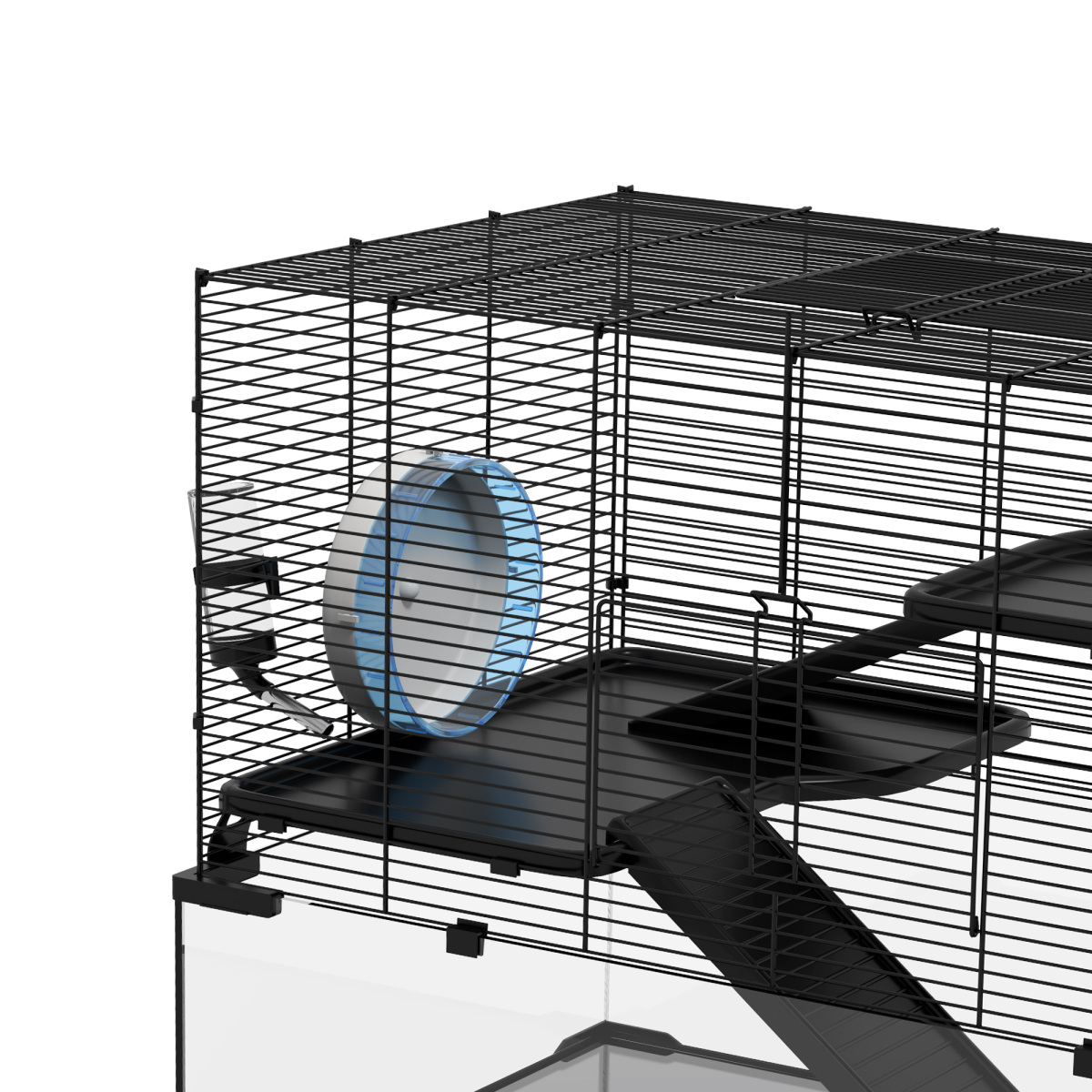 3 Tiers Hamster Cage w/ Deep Glass Bottom, Dish, Hut, 78.5 x 48.5 x 57cm