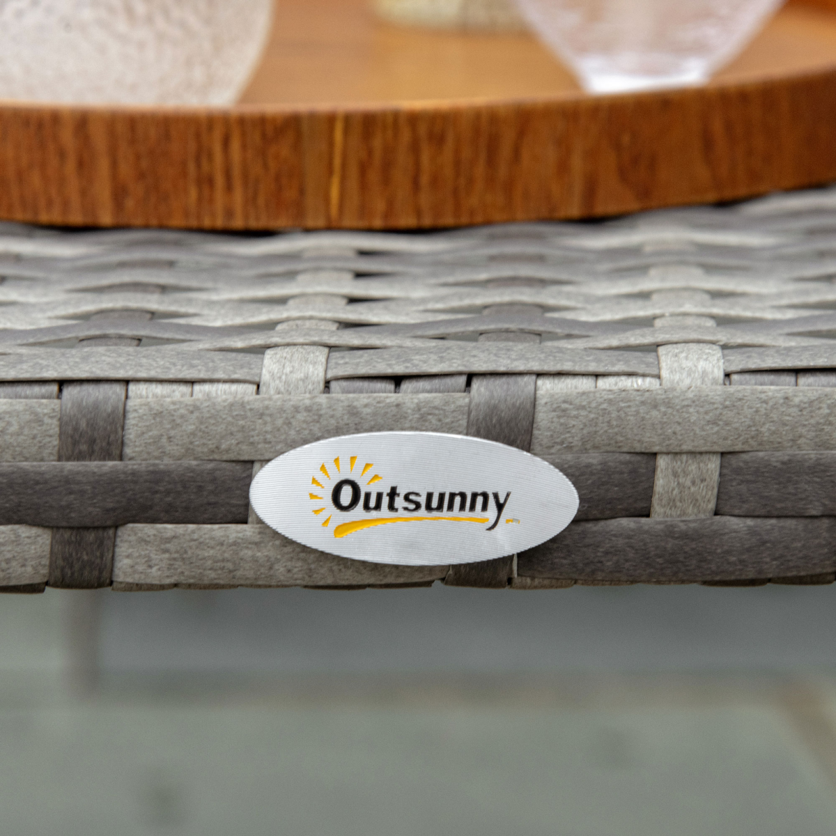 Rattan Coffee Table, Patio Wicker Table with All-Weather Grey