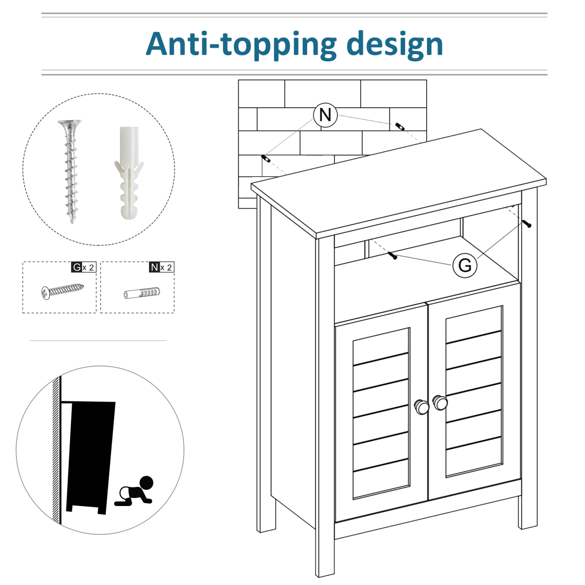 kleankin Bathroom Floor Storage Cabinet Standing Unit Doors Adjustable Shelf