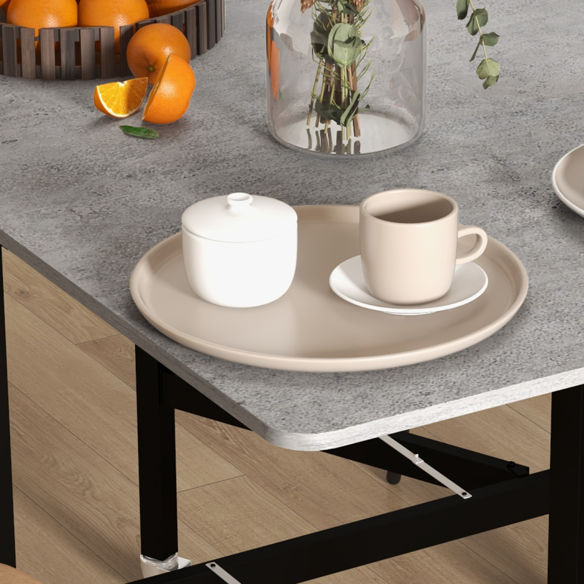 HOMCOM Drop Leaf Table with Wheels Folding Dining Table for Small Spaces, Grey