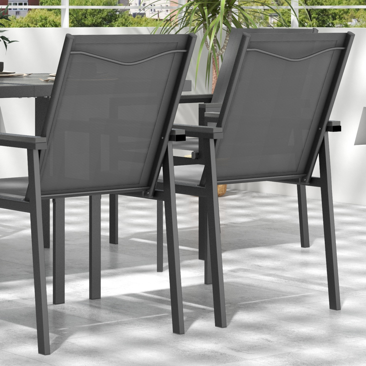 Outsunny 7 Piece Garden Dining Set, Outdoor Table and 6 Chairs, Grey