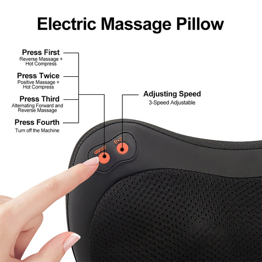 Multifunctional Neck Massager Shoulder Waist Back Car Home Cervical Massage Pillow 3 speeds