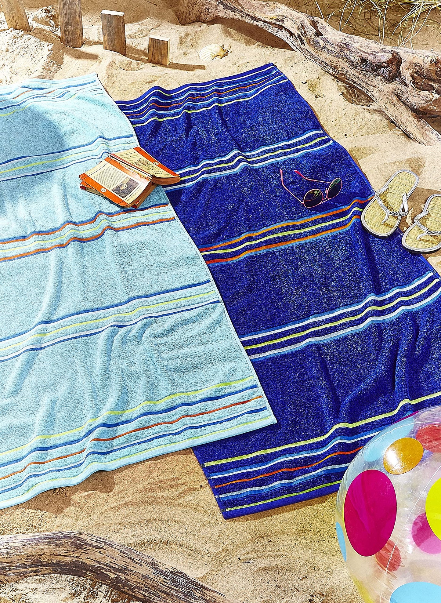 Catherine Lansfield Rainbow Cotton Beach Towel Pair Blue