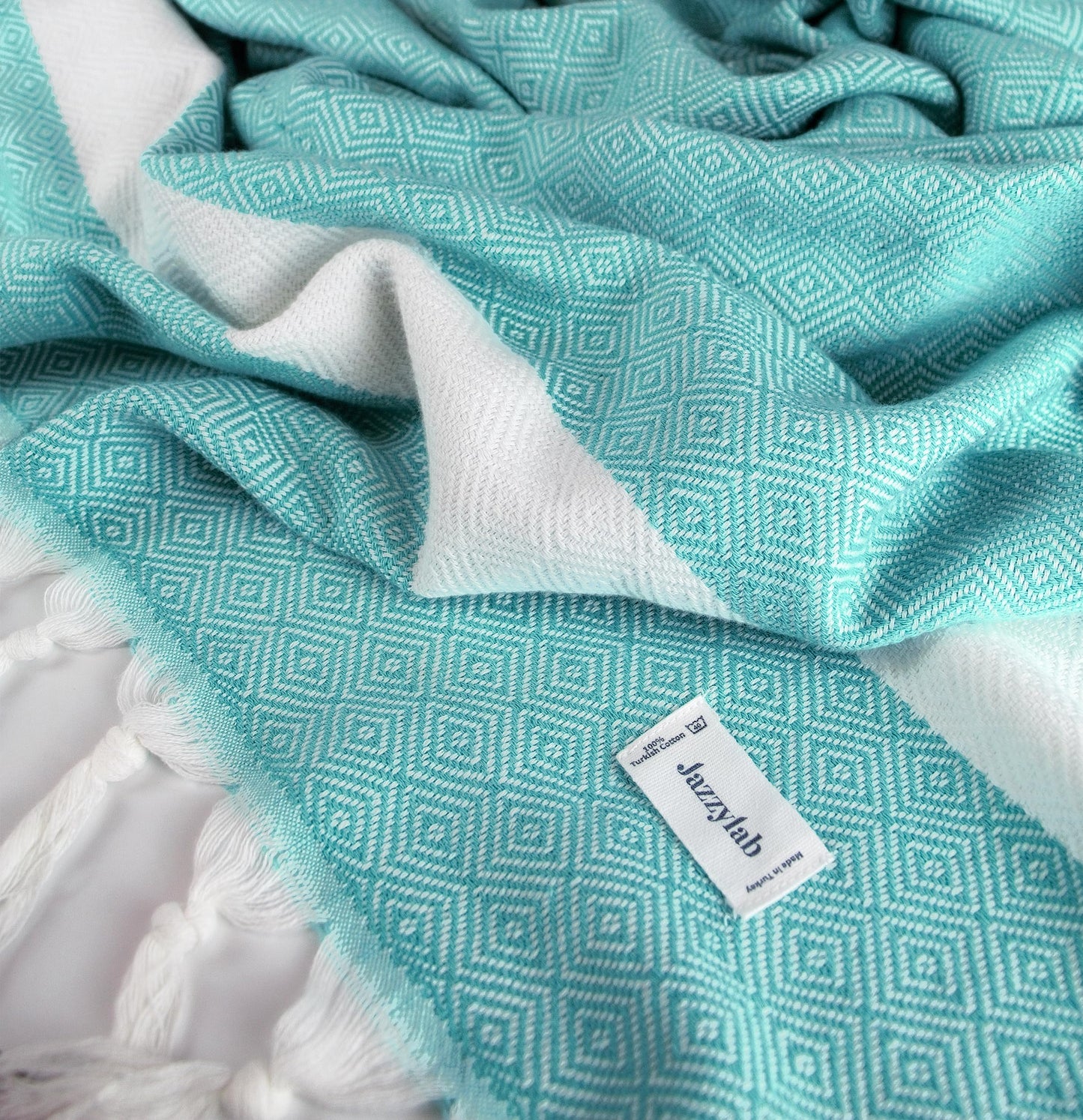 jazzylab ELMAS Peshtemal Hammam Towel | 100% Cotton with Classic Diamond Pattern | Lightweight, Quick-Dry & Compact | Turkish Spa & Travel Towel