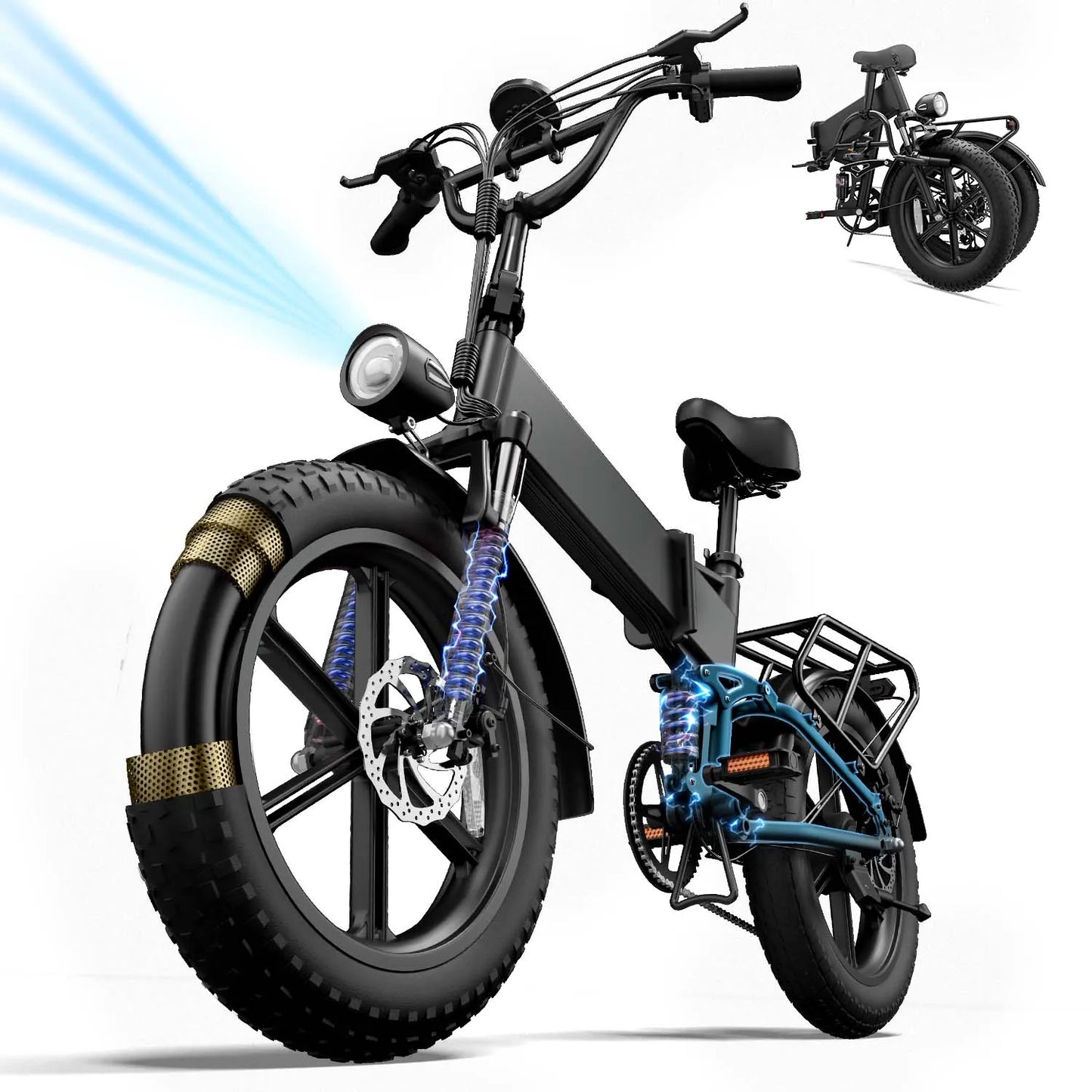 Urlife T5 Electric Bike 1500W E-Bike 48V 13Ah Battery 28MPH 100Mile Range 20X4" Fat Tire Free Shipping Foldable and portable