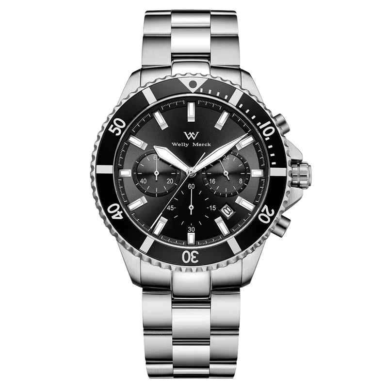 WM Watch Quartz Watches Multifunction Casual Business 200M Water Resistant Sapphire Crystal Aluminum Bezel WellyMerck Watch 184M