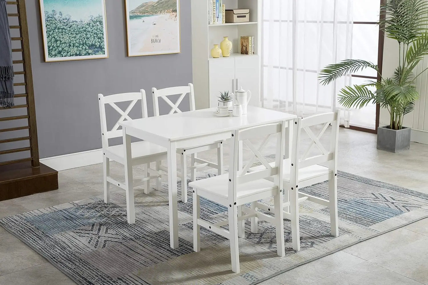mcc direct Classic Solid Wooden Dining Table and 4 Chairs Set Kitchen Home