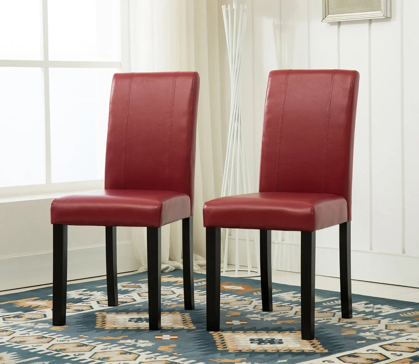 Set of 2 Faux Leather Dining Chairs With Solid Wooden Legs For Home & Commercial Restaurants