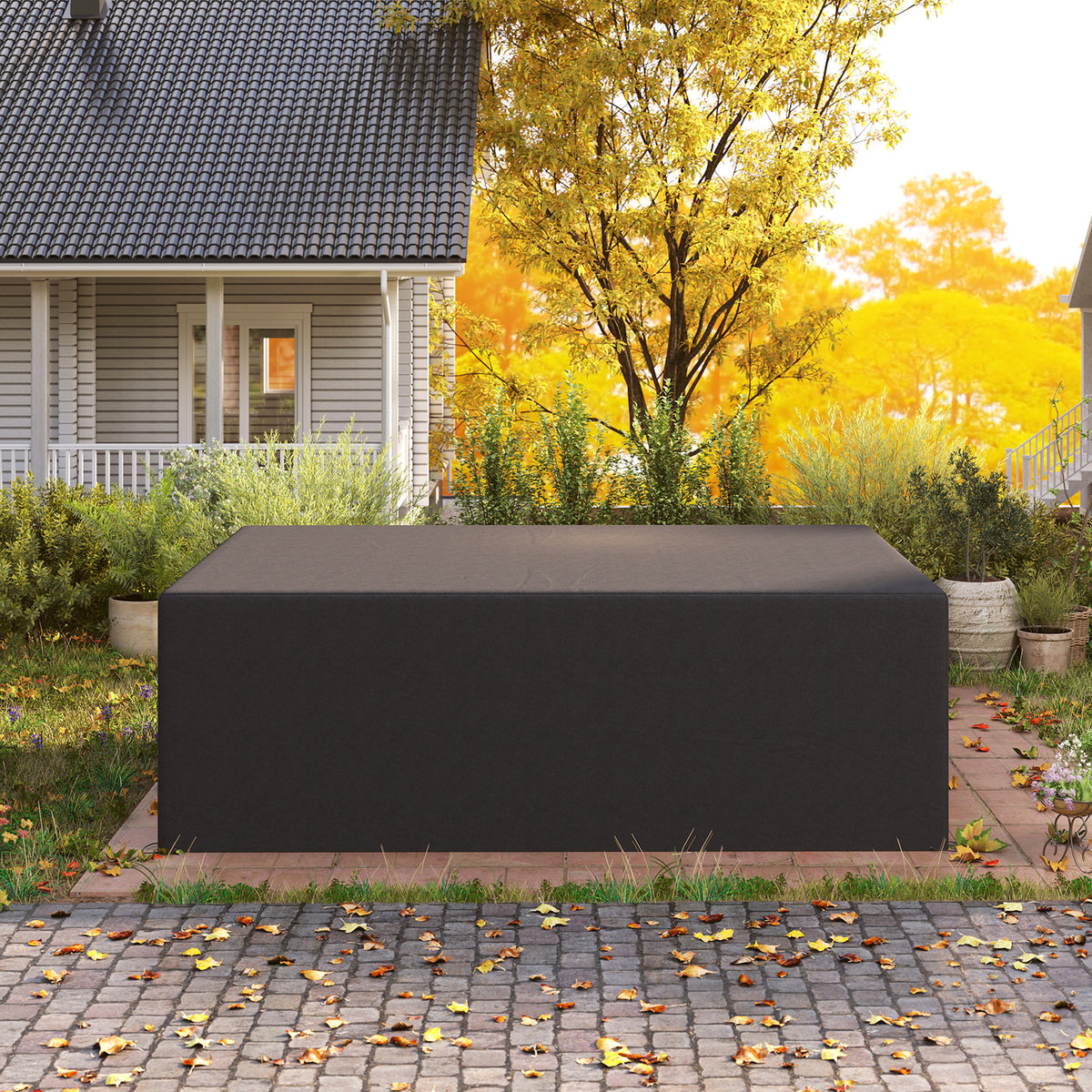 Outsunny 600D Oxford Outdoor Garden Furniture Sofa Set Cover, Waterproof Anti-UV Rattan Sun Lounger Protection Protector Cover, 275L x 205W x 90Hcm, Black
