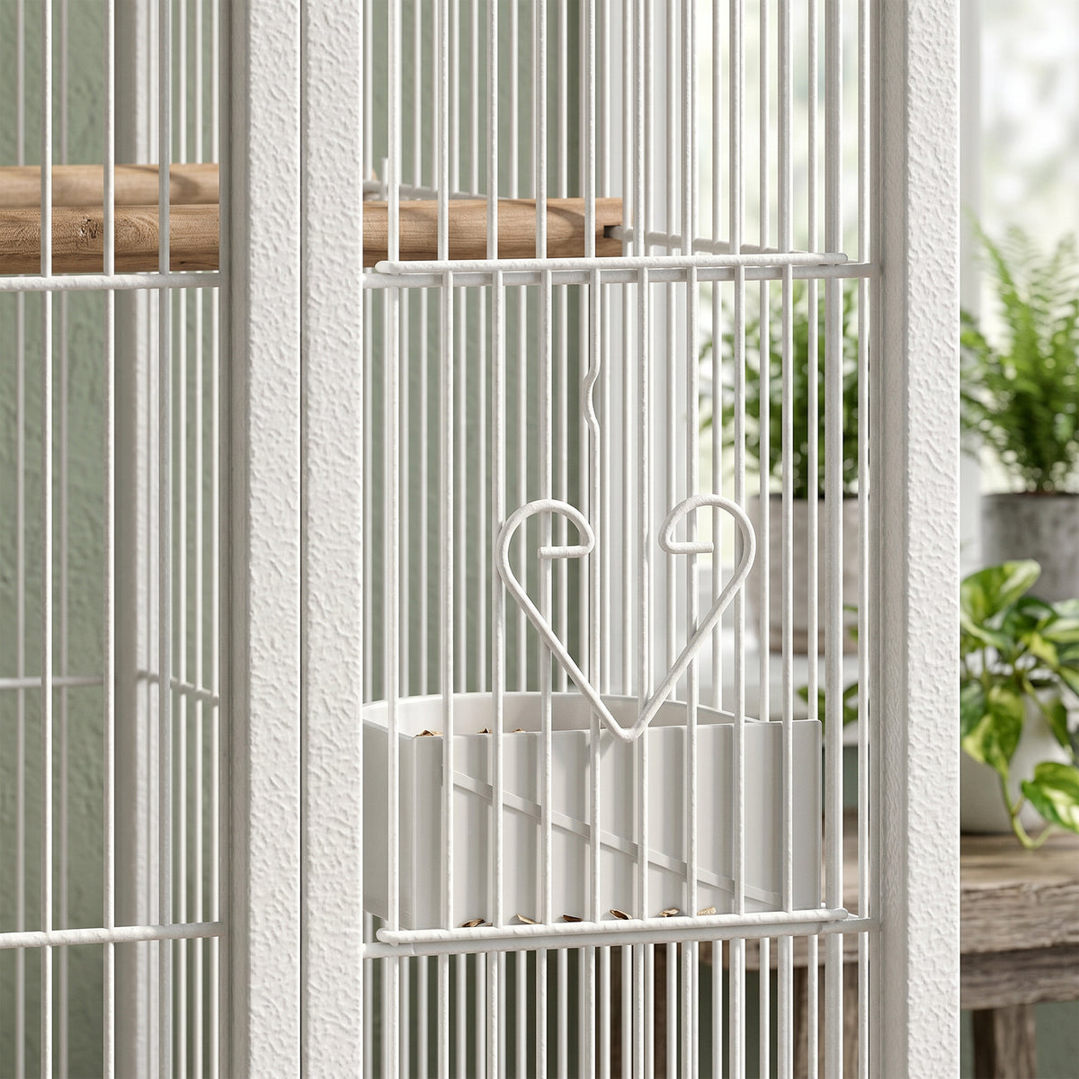 PawHut Bird Cage Detachable with Rolling Stand Parrot Cage with Storage Shelf White