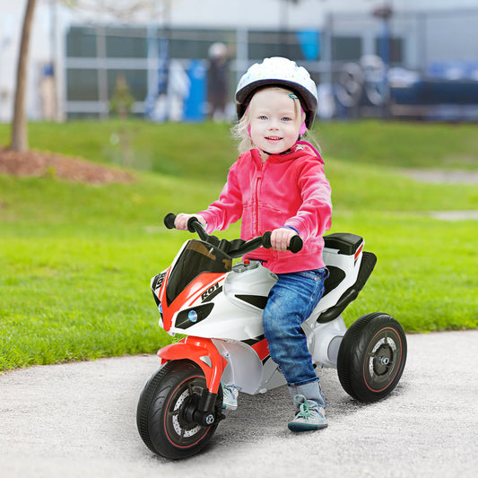 HOMCOM Kids Ride-On Police Bike 3-Wheel Vehicle w/ Music Lights Seat Handlebars Toddler NO POWER Child Learning Fun Development 18-36 Months White