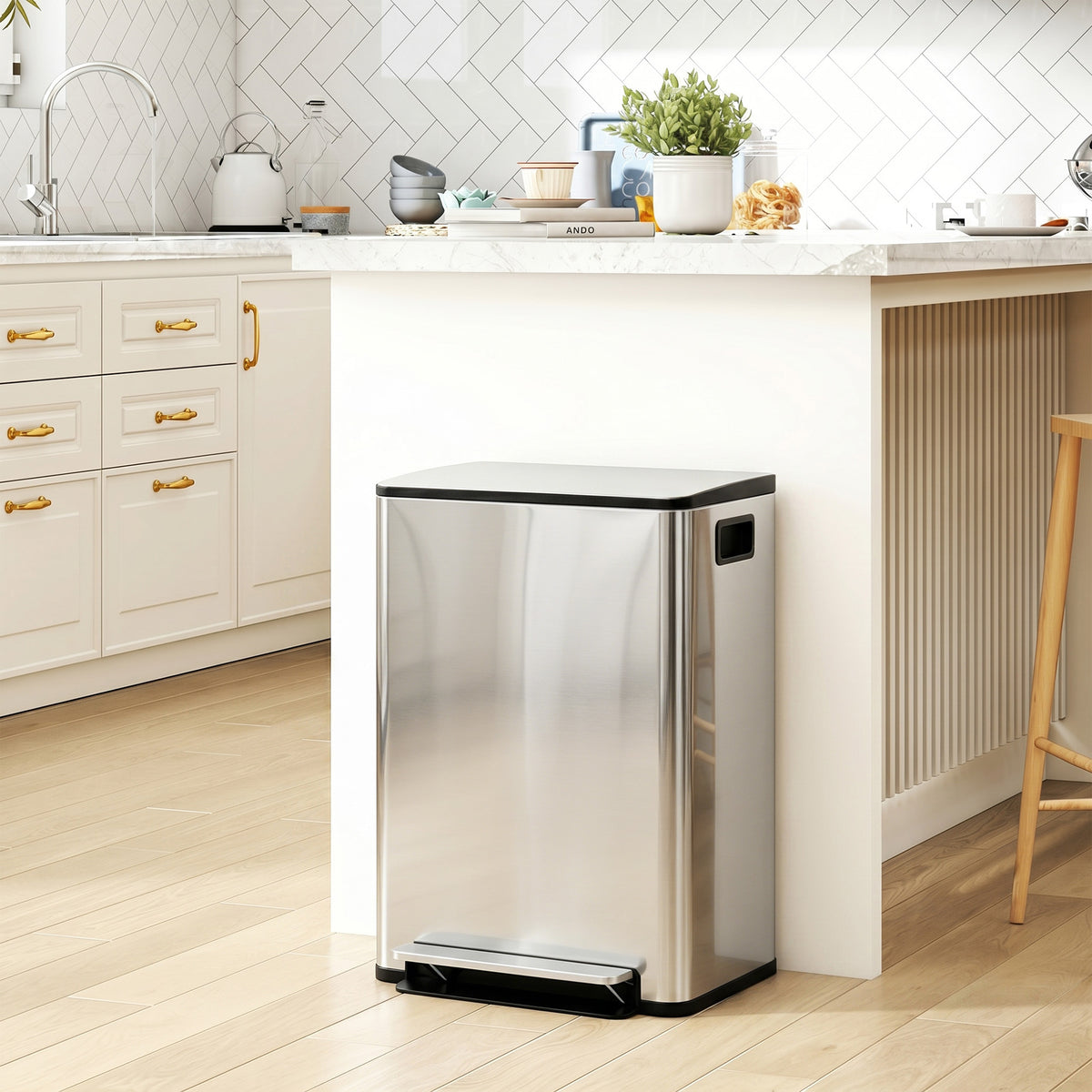 HOMCOM 60L Dual Compartment Stainless Steel Bin, with Deodoriser Holders - Silver Tone