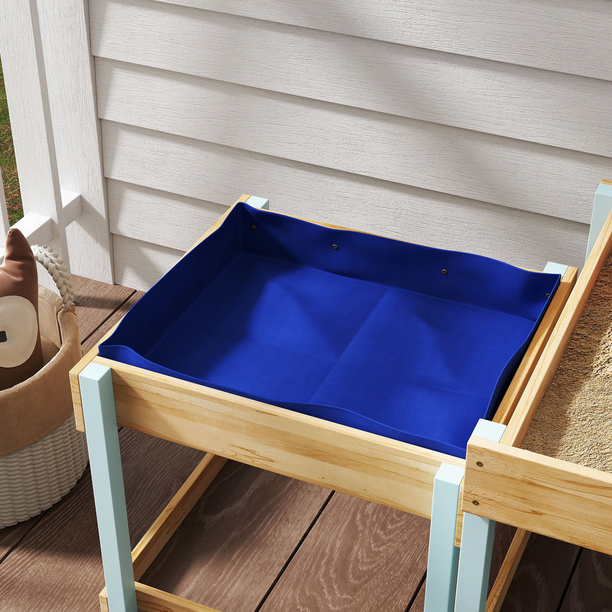 AIYAPLAY 2 PCS Wooden Outdoor Sand and Water Play Tables with Bottom Liner for Kids Aged 3-8 Years Old, Natural Wood Finish