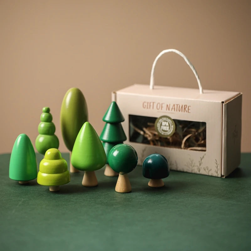 Wooden Forest Tree Building Blocks Montessori Simulation Green Tree Toy Children Room Decoration Desktop Furnishings Kids Gift