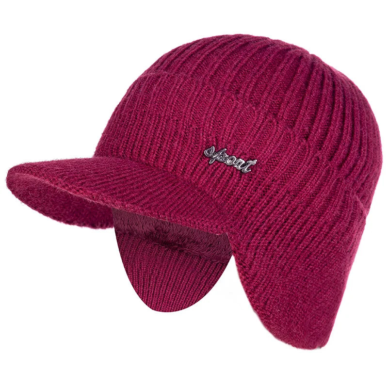 Unisex Stylish Add Fur Lined Warm Winter Hats With Brim Soft Beanie Cap For Men Women Classic Hat With Ear Knitted Hat