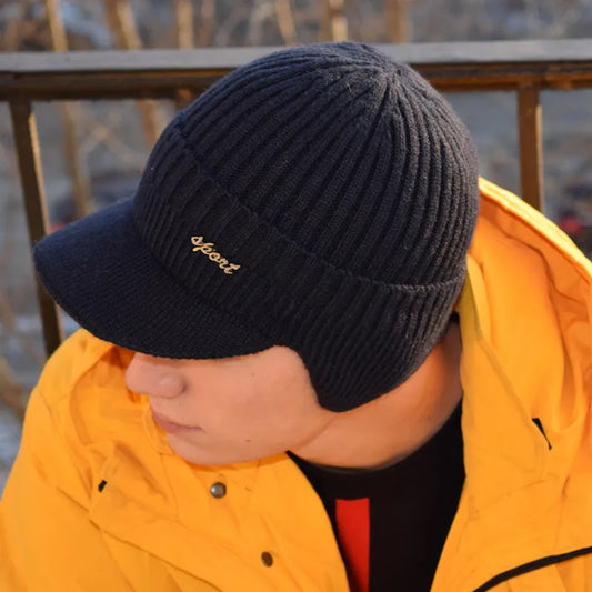 Unisex Stylish Add Fur Lined Warm Winter Hats With Brim Soft Beanie Cap For Men Women Classic Hat With Ear Knitted Hat