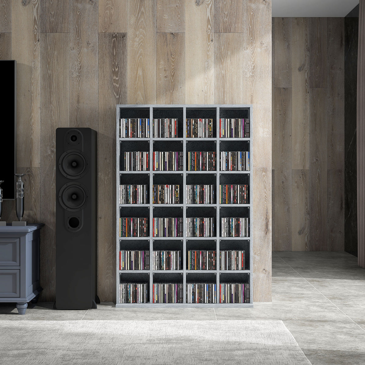HOMCOM CD Storage Unit with Adjustable Shelves, 89 x 130.5 cm, Cement Grey