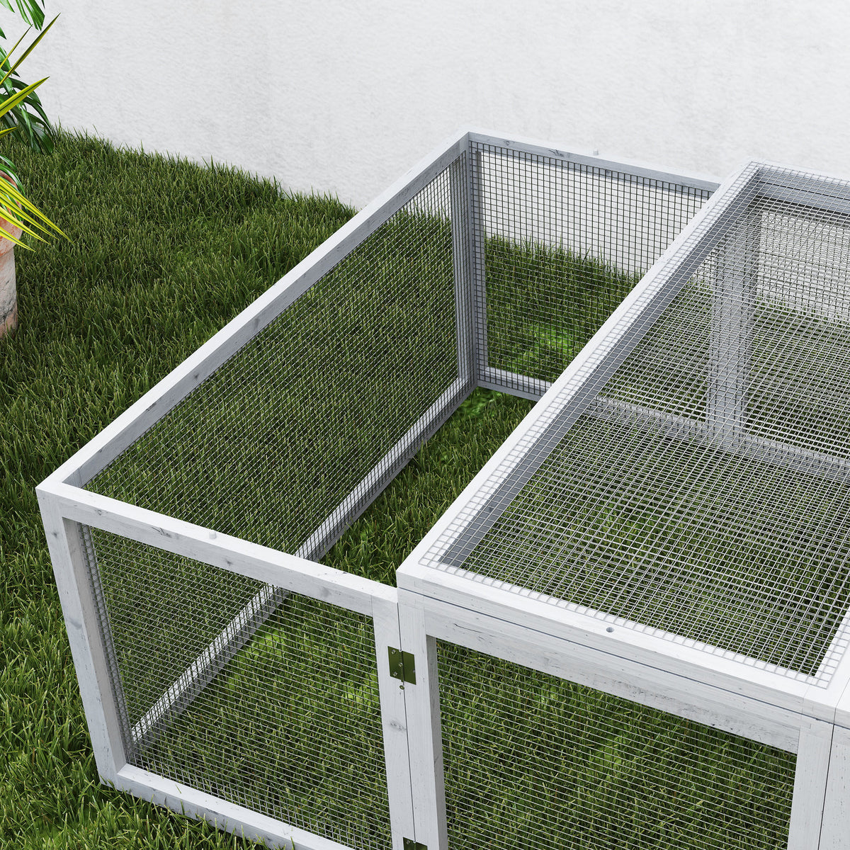 PawHut 6ft Outdoor Rabbit Hutch for 2-4 Rabbits, Fir Wood Run with Wire Mesh & Openable Roof, 181 x 100 x 48 cm, Grey