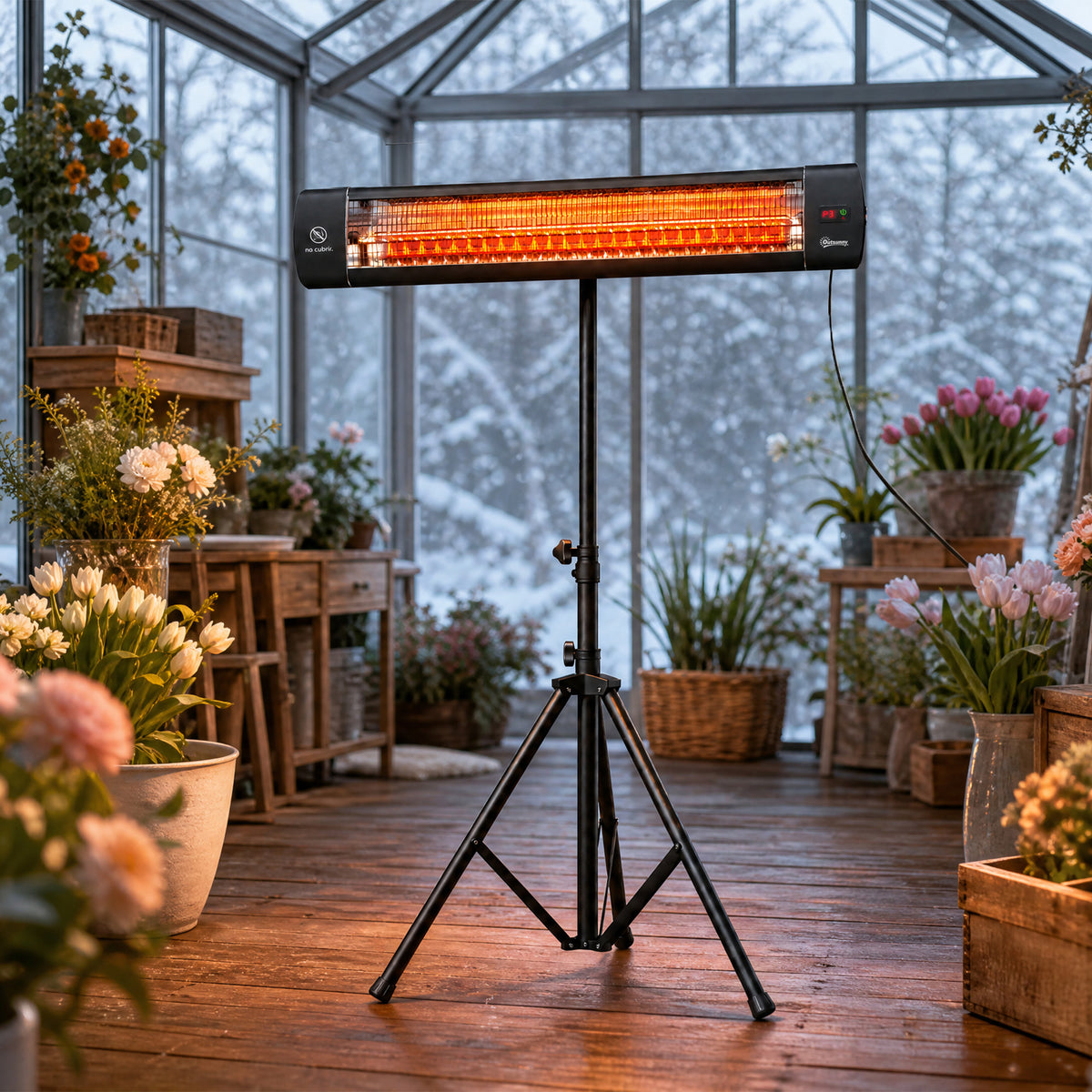 Outsunny 2500 W Electric Infrared Patio Heater, IP65 Outdoor Garden Heater with Tripod, 3 Heat Settings, 24H Timer, Black