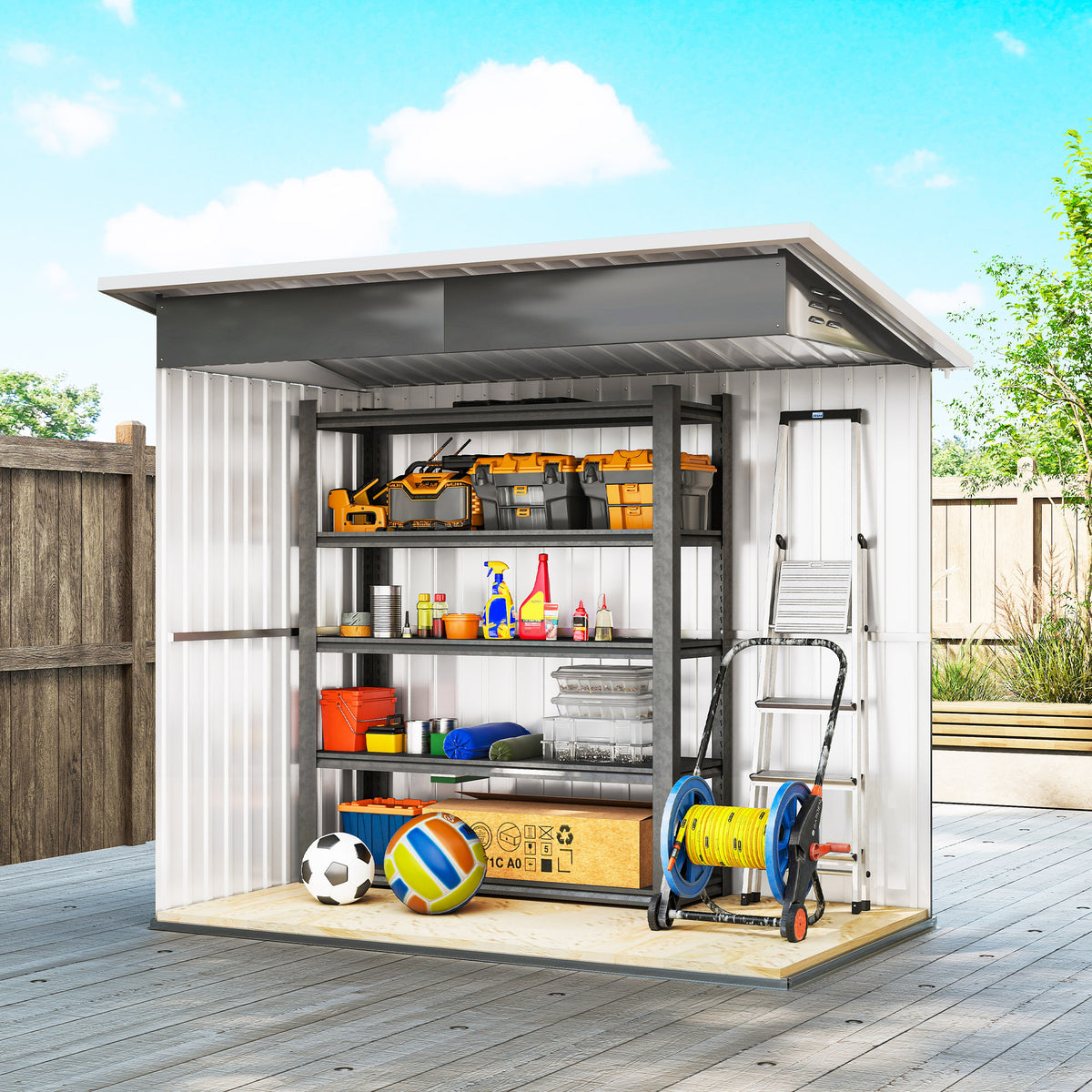 Outsunny 7 x 4ft Eco-friendly Galvanised Steel Garden Shed, with Lock and Gloves, 40kg/㎡ Snow Capacity - Grey