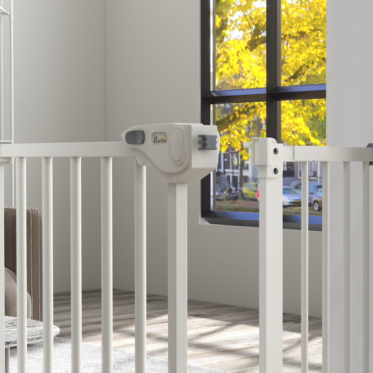 PawHut Adjustable Safety Gate w/ One Extensions, Four Adjustable Screws, White