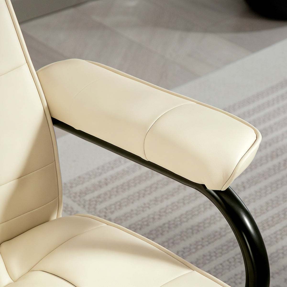 HOMCOM Swivel Recliner Chair and Footstool, Faux Leather Massage Recliner Armchair with Remote Control and Round Wrapped Base, Cream White