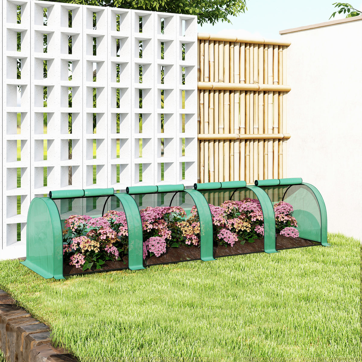 Outsunny 395 x 100 cm Low Tunnel Greenhouse - Green