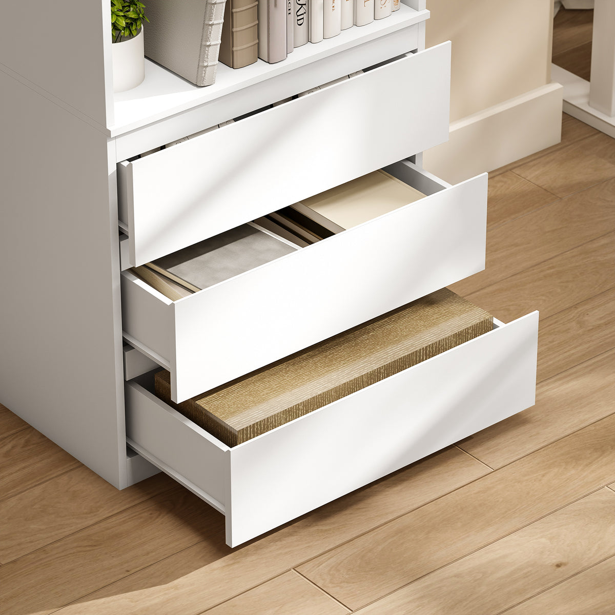 HOMCOM 180cm Tall Bookcase, with Shelves and Drawers - White