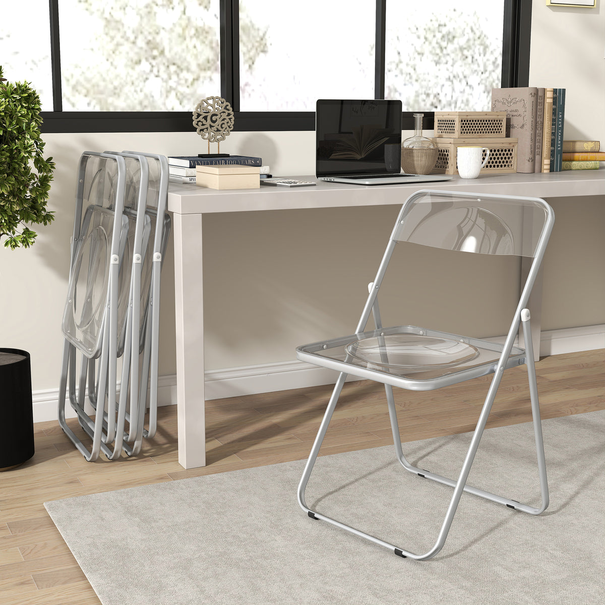 HOMCOM Foldable Chairs, Folding Chairs with Transparent Seat and Backrest, Heavy Duty Steel Frame, 47W x 48D x 75H cm, Clear