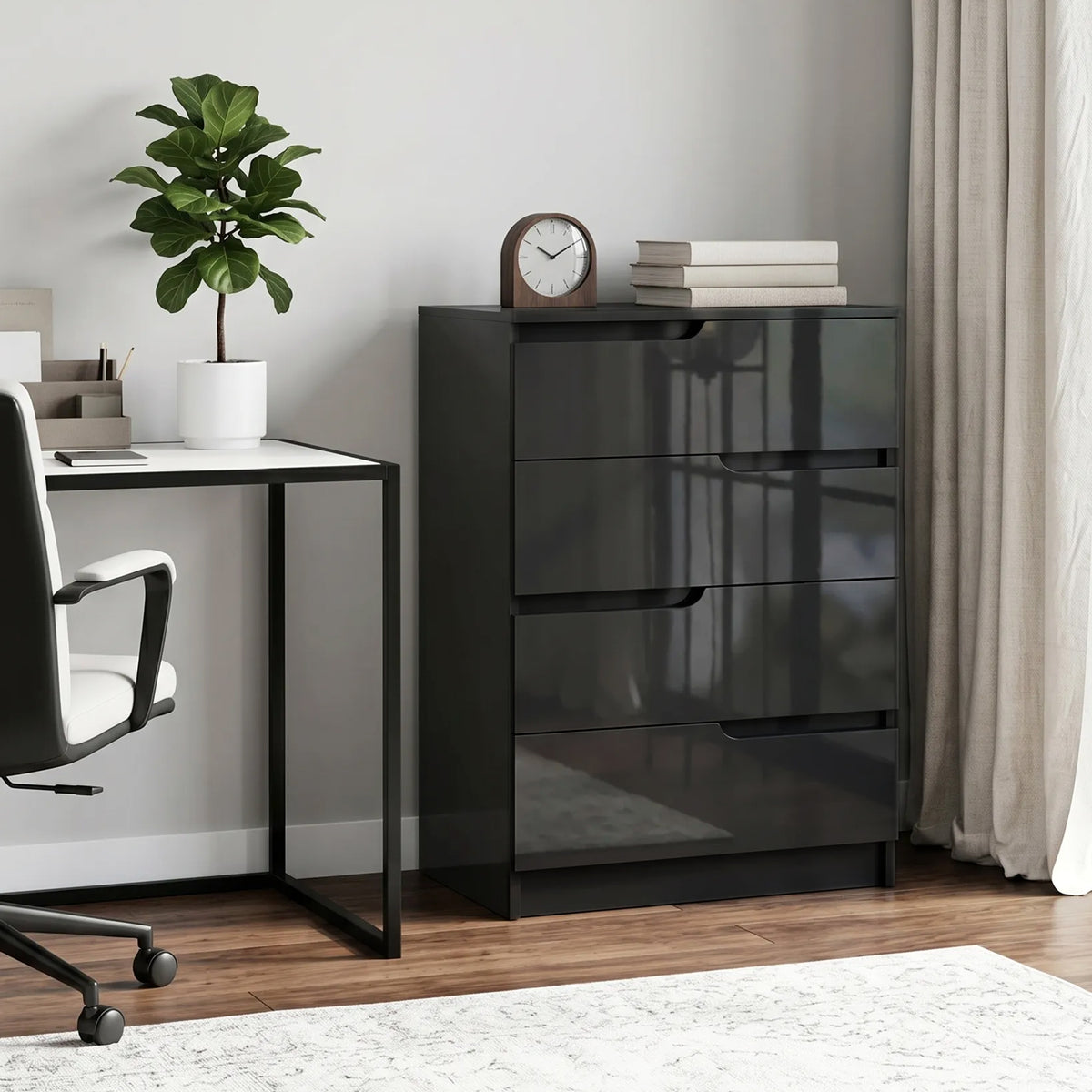 HOMCOM Chest of Four High Gloss Front Drawers - Black