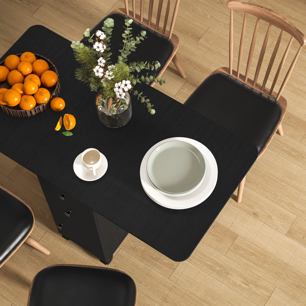 HOMCOM Multi-Storage Six-Person Drop Leaf Dining Table - Distressed Black