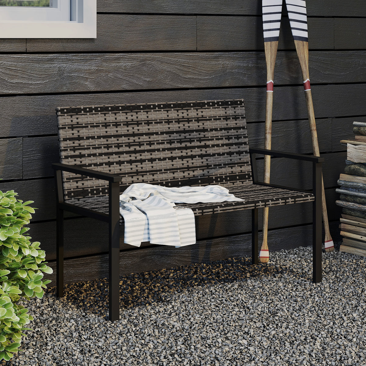 Outsunny Two-Seater Rattan Bench - Mixed Grey