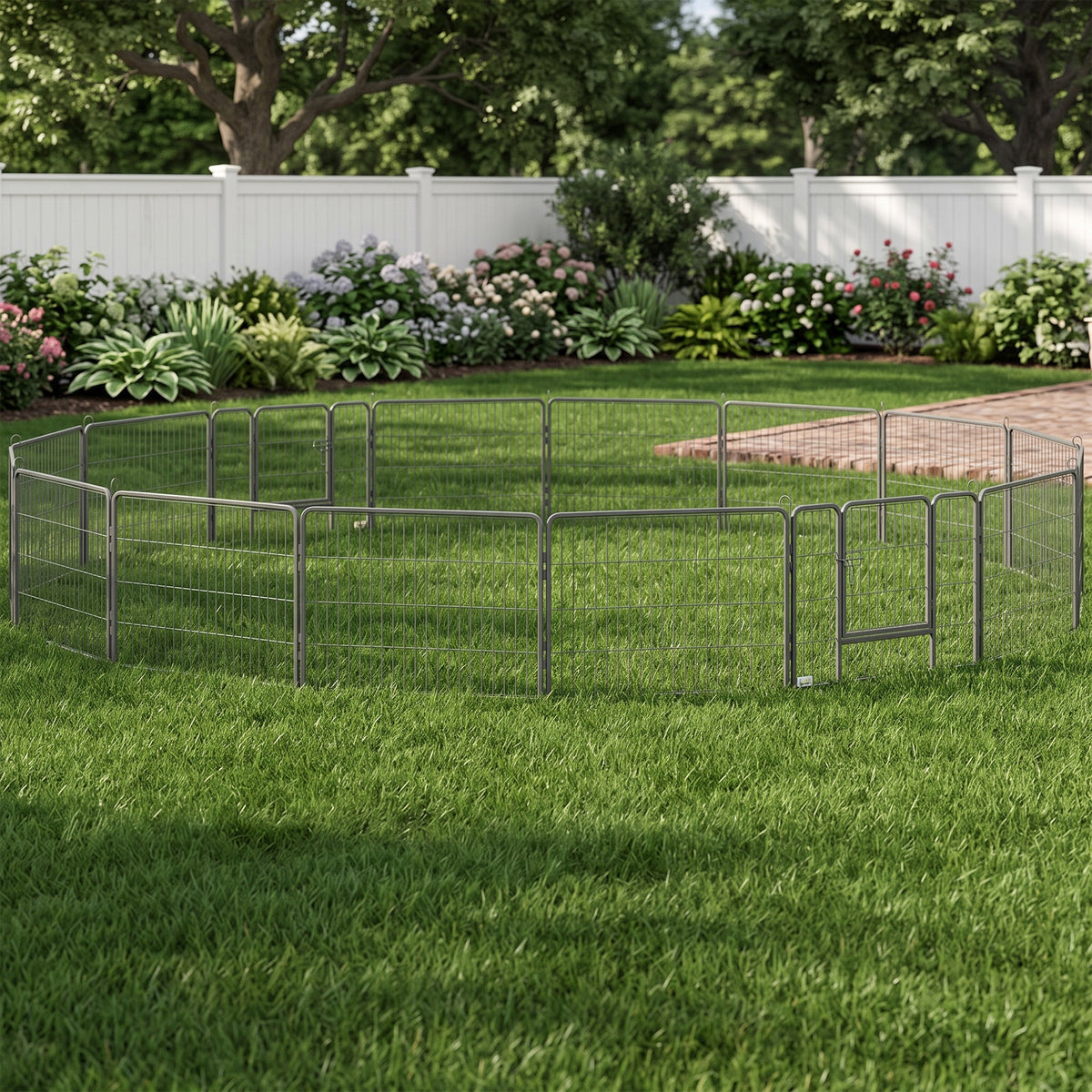 PawHut 16 Panels Heavy Duty Puppy Playpen, for Small Dogs, Indoor and Outdoor Use - Grey