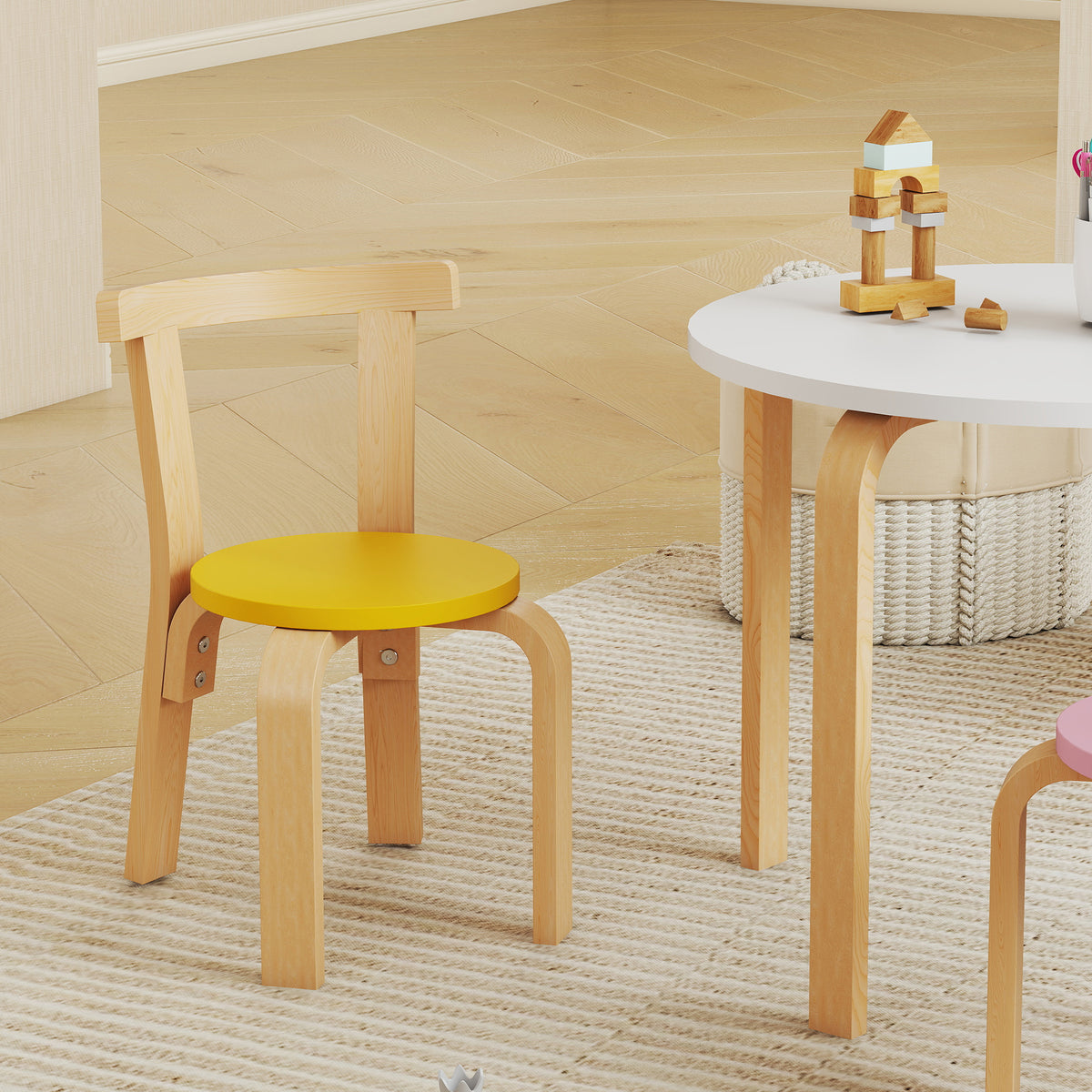 AIYAPLAY 5 Piece Kids Table and Chairs Set, Wooden Toddler Table and Chairs Set for Nursery, Playroom, Classroom, for 3-8 Years