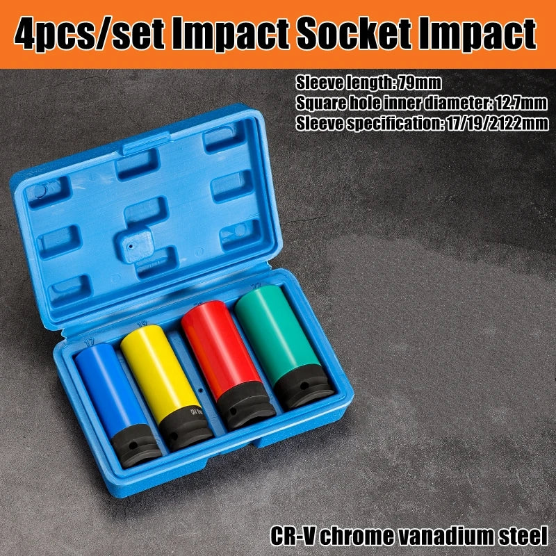 1/2" Drive Lug Nut Socket Set Drive Wheel Socket Auto Repair Protector Impact Sleeve Set 15mm, 17mm, 19mm, 21mm, and 22mm