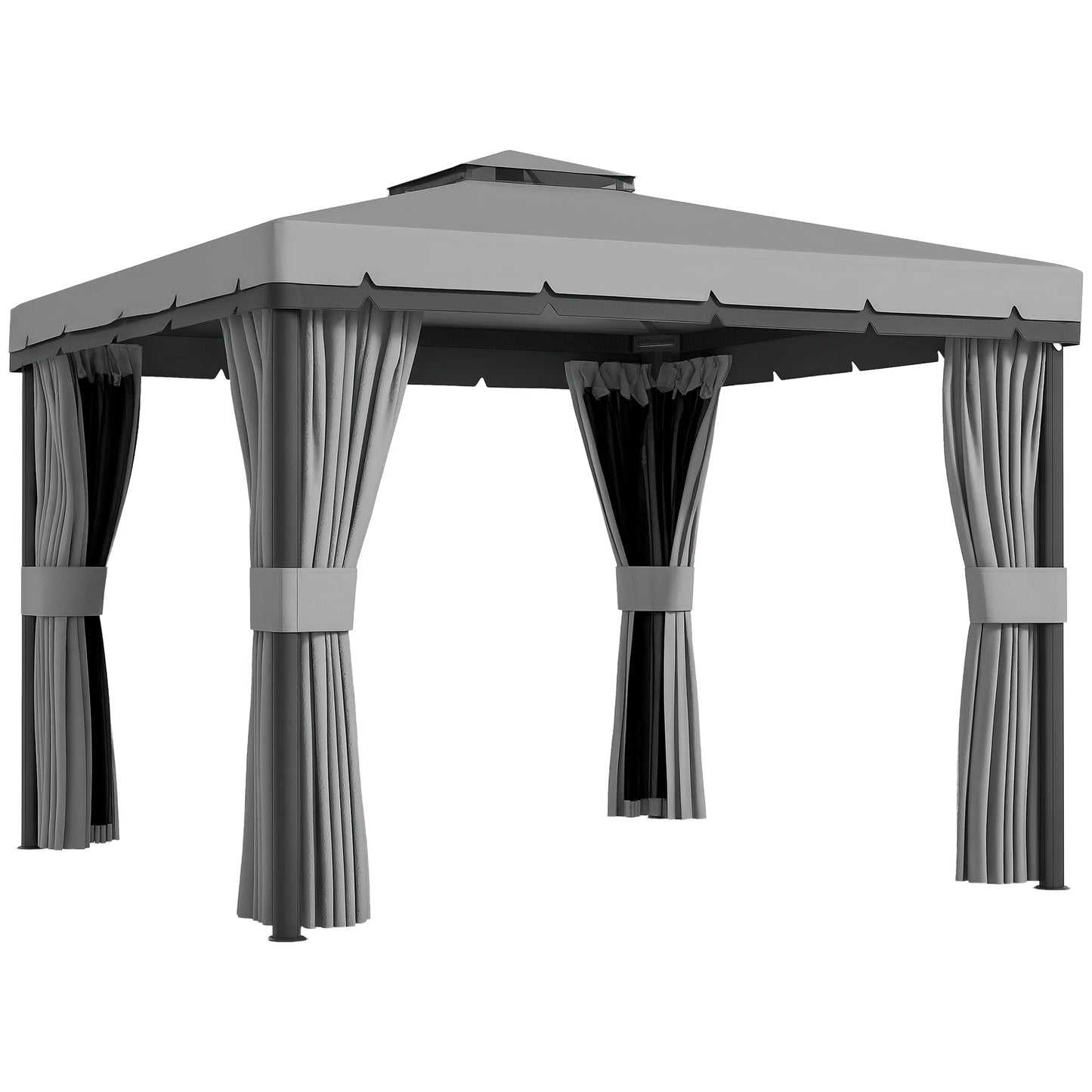 Outsunny 3 x 3(m) Patio Gazebo Canopy Garden Pavilion Tent Shelter with 2 Tier Water Repellent Roof, Mosquito Netting