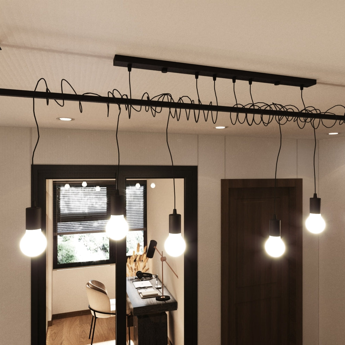 Chandelier fabric, steel Salamanca modern Design E27