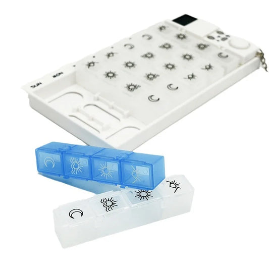 Intelligent Timed Reminder Medicine Box 28 Compartment Weekly Smart Pill Box with Sound Alarm for Elderly Medicine Reminder