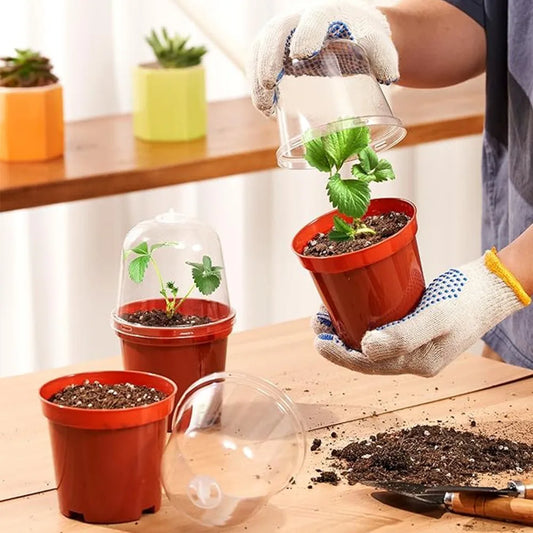 18 Piece Set (9 Pots+9 Lids), Infrared Black Inner Circular Plastic Flowerpot. Suitable for Gardens, Balconies, and Home Decor