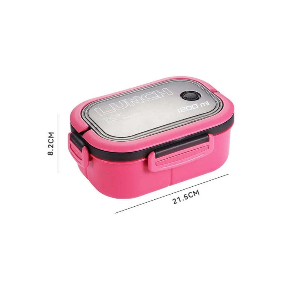 1pack 1200ML 2 Layer Bento Lunch Box With Spoon Fork, Kid High Capacity Food Containers Portable Leakproof Office Camping