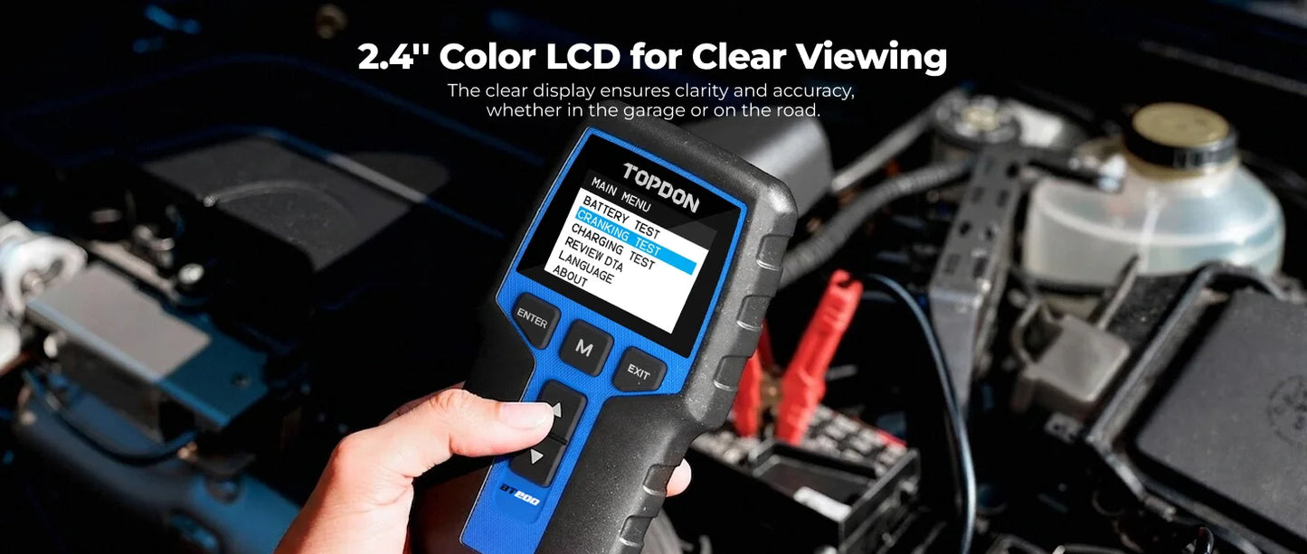 TOPDON BT200 12V Car Battery Tester Digital Automotive Diagnostic Battery Tester Analyzer Vehicle Cranking Charging Scanner Tool