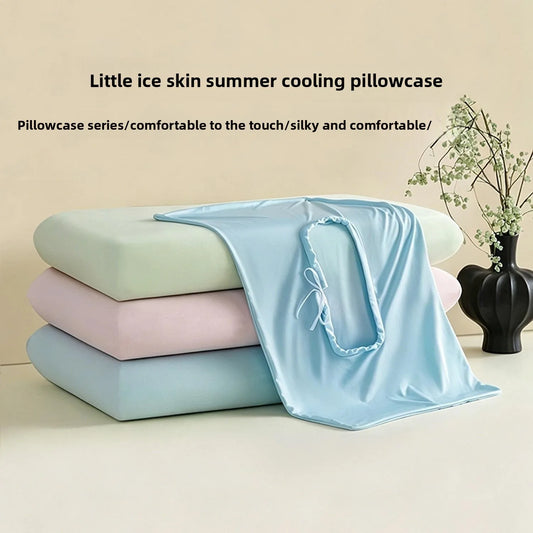 Summer Ice Silk Cooling Pillow Case, Open Style Elastic Edge Cover, Breathable Cool Feel Soft Pillow Protector for Better Sleep