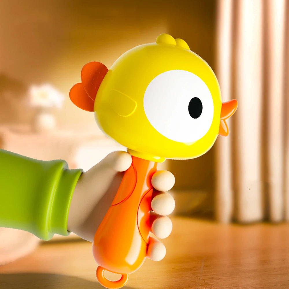 Cartoon Rattle, Newborn Sensory Grasp Toy, Chew-Safe Early Ed Handbell for Xmas & Bday Gifts