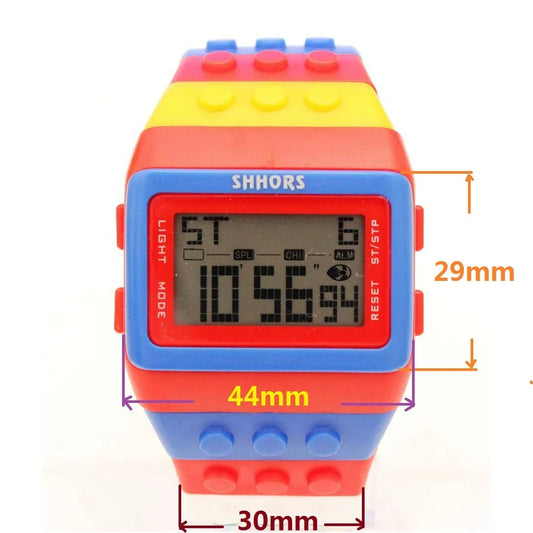 Fashion Students Mens Women Colourful SHHORS Building Blocks Plastic Waterproof Sport Digital Electronic Multifunctional Watches