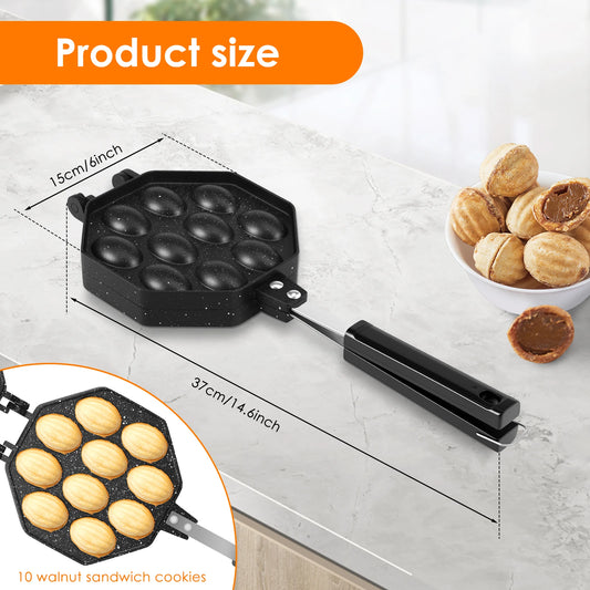 Walnut Cookie Mold Aluminum Alloy Walnut Cookie Maker Mould Nonstick Cook Making Tool with Handle for Baking Kitchen Accessories