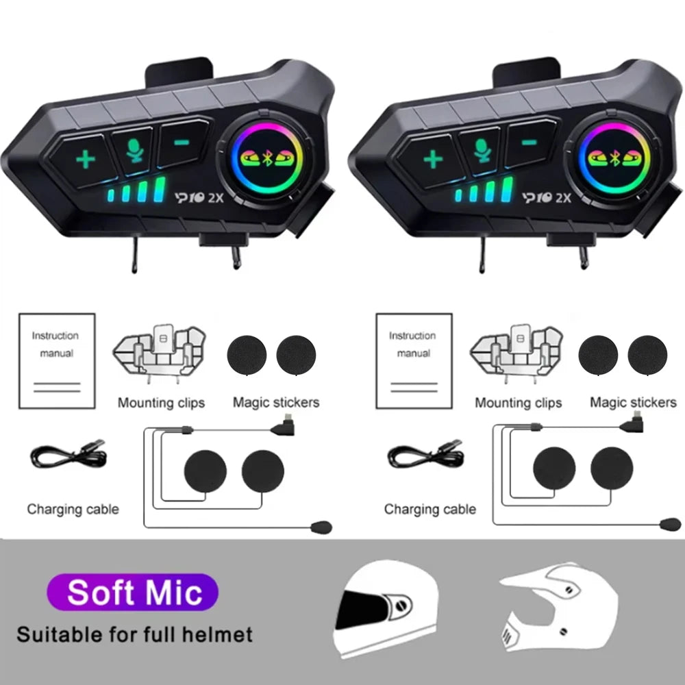 Kebidumei YP10 2X Wireless Bluetooth5.3 Motorcycle Helmet Intercom Headset Waterproof 300 m Intercomunicador Speaker Earphone